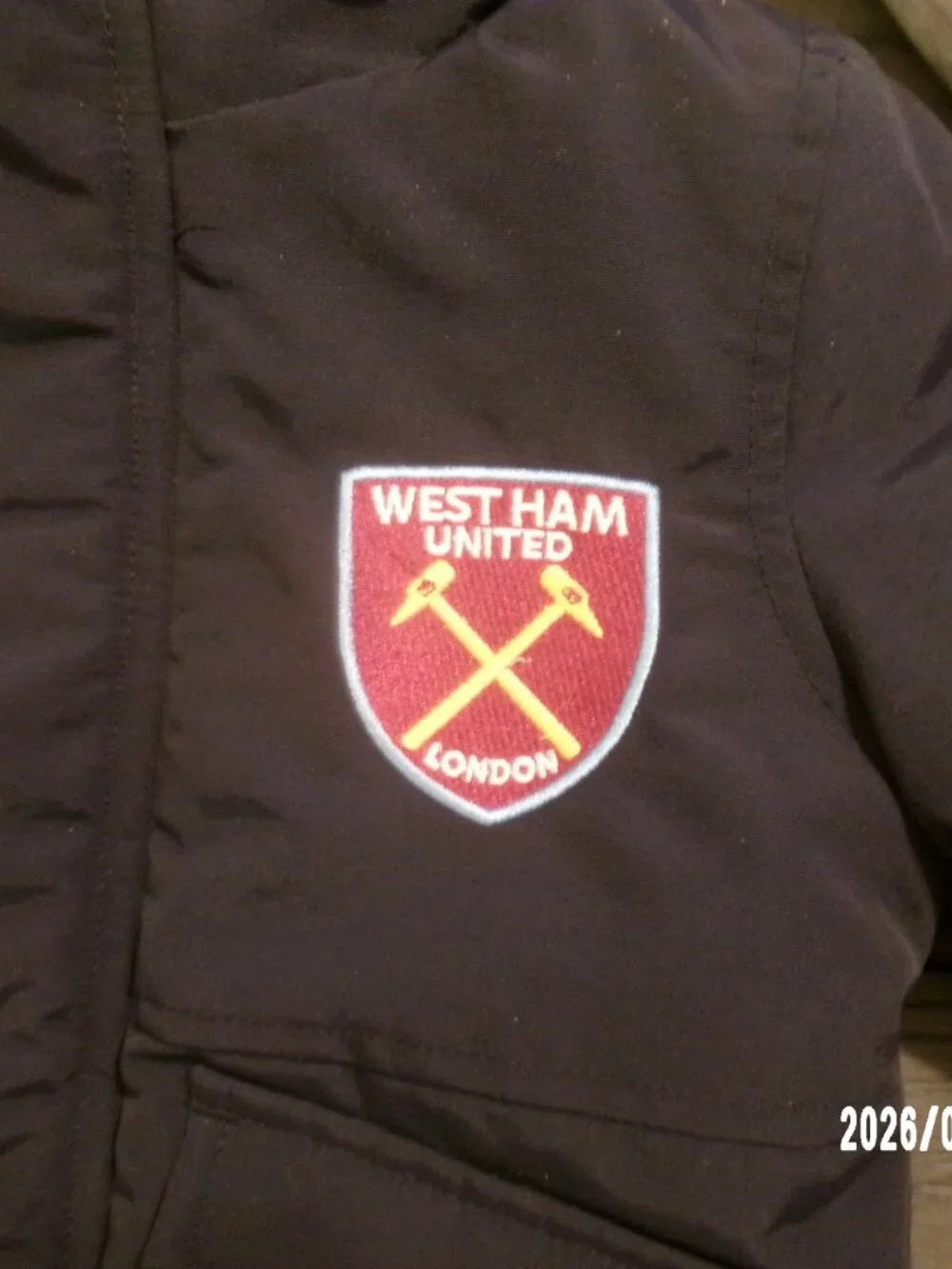 West Ham United FC Boys Thick Jacket Hooded Winter Coat Official Gear Sz 1-2 Yr